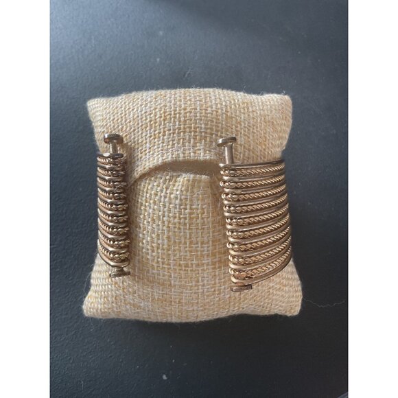 Vintage Gold-Tone Coil Cuff Bracelet Multi-Layer Design - Picture 3 of 3